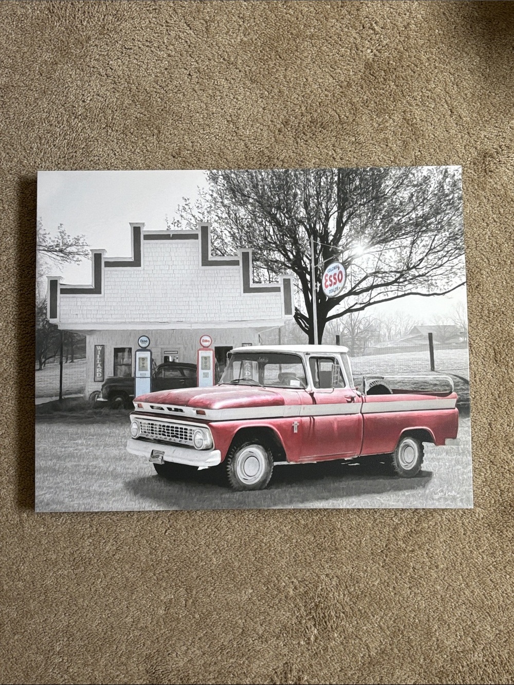 Vintage Red Pickup Truck Canvas Wall Art